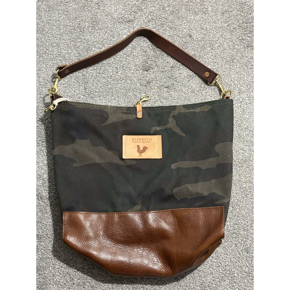 Meanwhile Back On The Farm Camo Canvas & Leather Convertible Tote Satchel Anthro